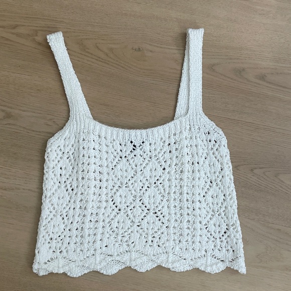 Aqua Tops - Aqua White Crochet Camisole Tank